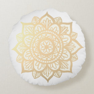 Coussin rond de Mandala à fleurs d'or