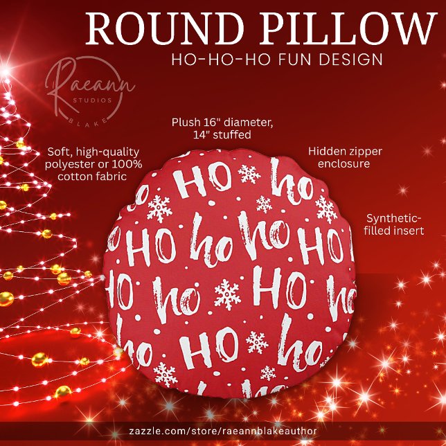 Coussin Rond de Noël Amusant Ho-Ho-Ho Design (Créateur téléchargé)