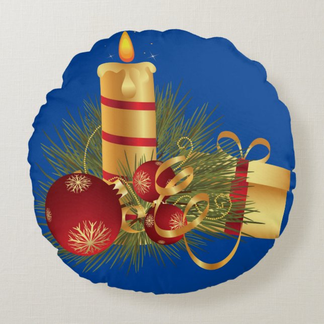 Coussin rond de Noël, Bougie de Noël (Devant)