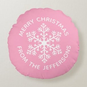 Coussin rond de Noël Pink Snowflake