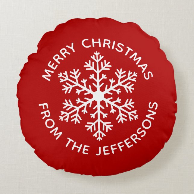 Coussin rond de Noël Red Snowflake (Devant)