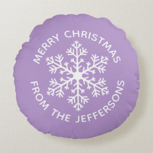 Coussin rond de Noël violet de flocon de neige