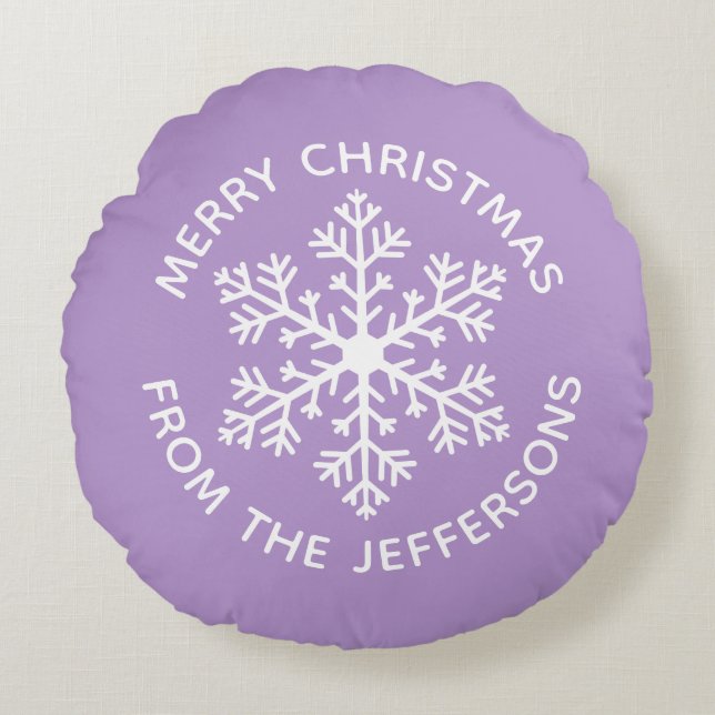 Coussin rond de Noël violet de flocon de neige (Devant)
