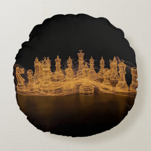 Coussin rond de pièces d'échecs lumineuses
