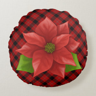 Coussin rond de poinsettia de Noël