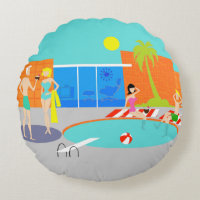 Coussin rond de rétro réception au bord de la