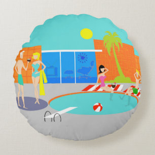 Coussin rond de rétro réception au bord de la