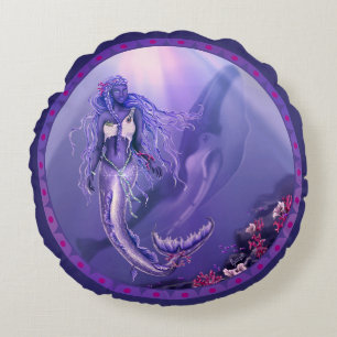 Coussin rond de sirène marine violette