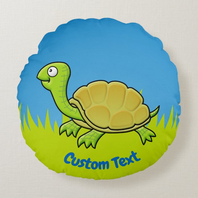 Coussin rond de tortue caricaturale (Devant)