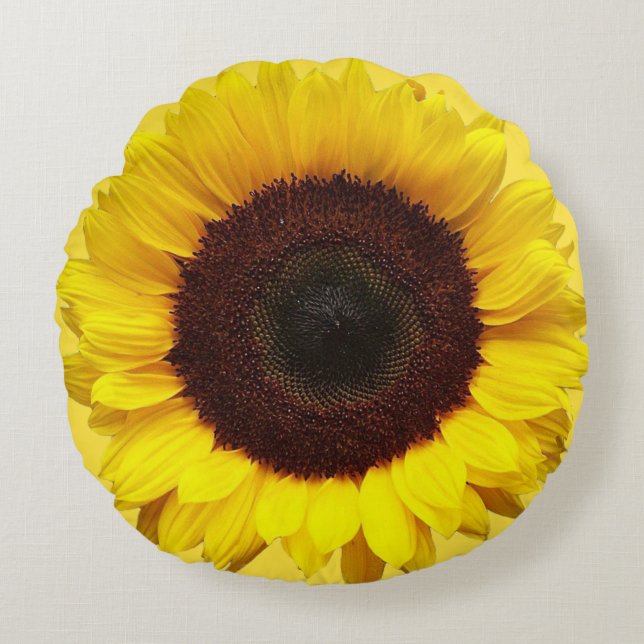Coussin rond de tournesol jaune géant (Devant)
