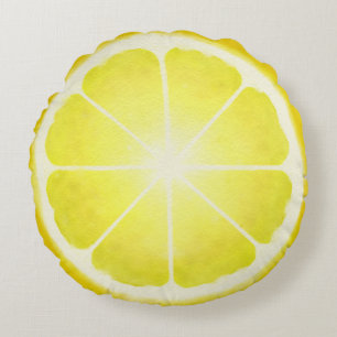 Coussin rond de tranche de citron (aquarelle)