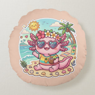 Coussin Rond de Vacances d'Été d'Axolotl de Plage