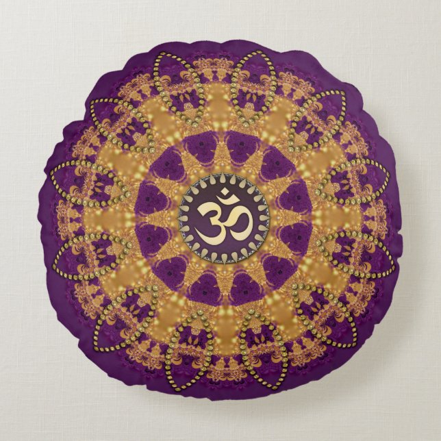 Coussin rond de yoga OM à fleur de soleil bohème v (Devant)