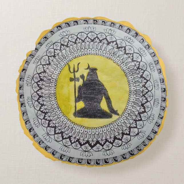 Coussin rond décoratif Mandala du Seigneur Shiva (Devant)