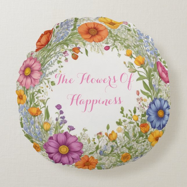 Coussin Rond Décoratif (The Flowers Of Happiness) (Devant)