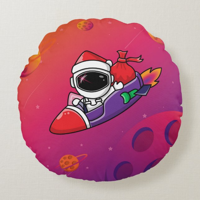 Coussin rond des astronautes de Noël (Devant)
