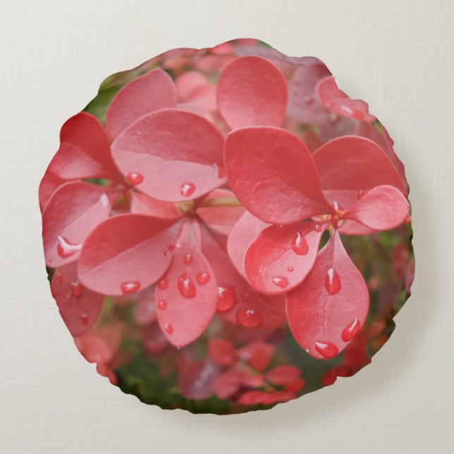 Coussin rond des feuilles rouges (Dos)