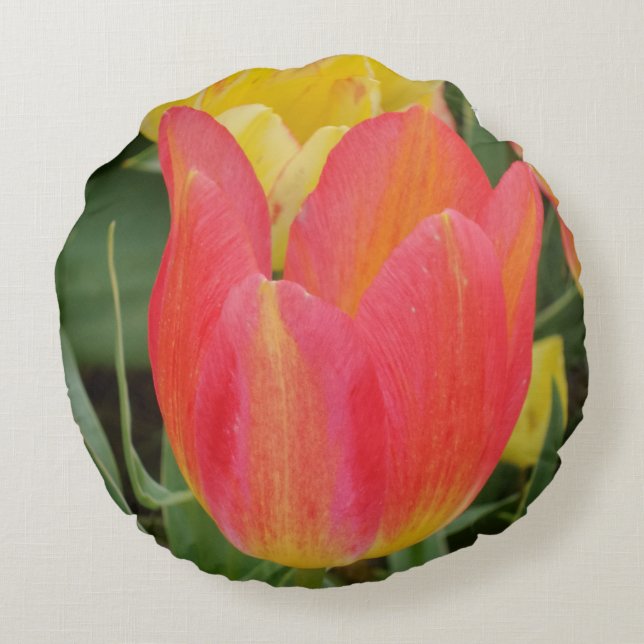 Coussin rond des tulipes jaunes roses (Dos)