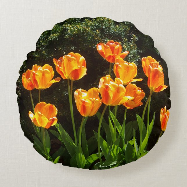 Coussin rond des tulipes orange/jaune (Devant)