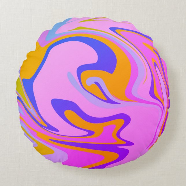 Coussin rond d'impression en marbre rose et orange (Devant)