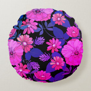 Coussin rond d'impression rose et violet