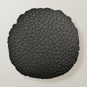 Coussin rond d'impression simili cuir noir de