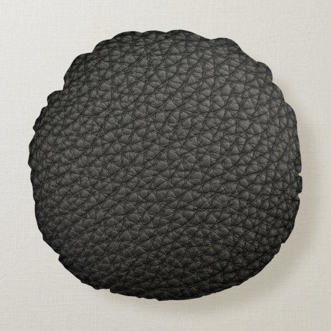 Coussin rond d'impression simili cuir noir de (Devant)