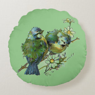 Coussin rond d'oiseaux de ressort