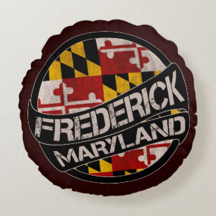 Coussin rond du drapeau Frederick Maryland