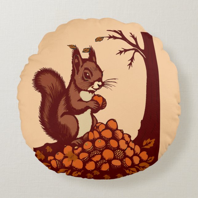 🐿️ Coussin Rond Écureuil d'Automne (Devant)