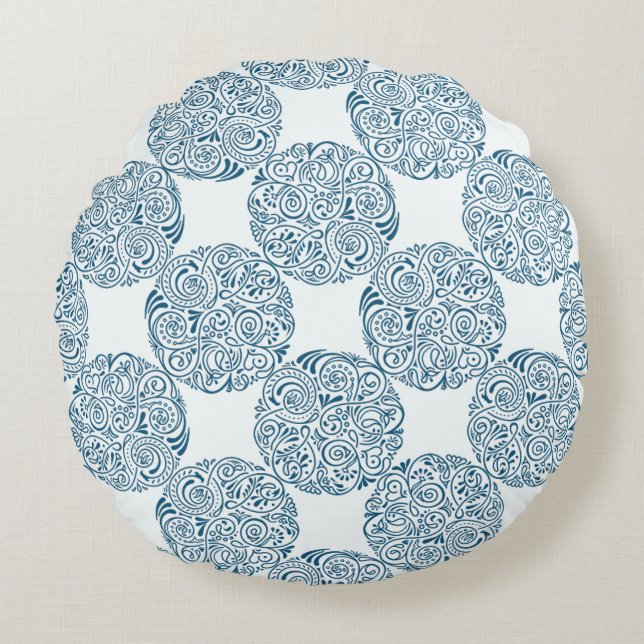 Coussin rond Élégance de jardin bleu sarcelle (Devant)