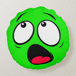 Coussin rond Emoji vert épouvé