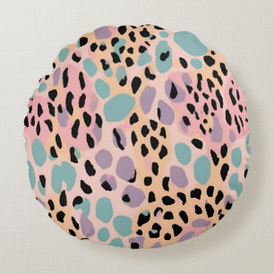 Coussin rond Empreinte de léopard Pastel