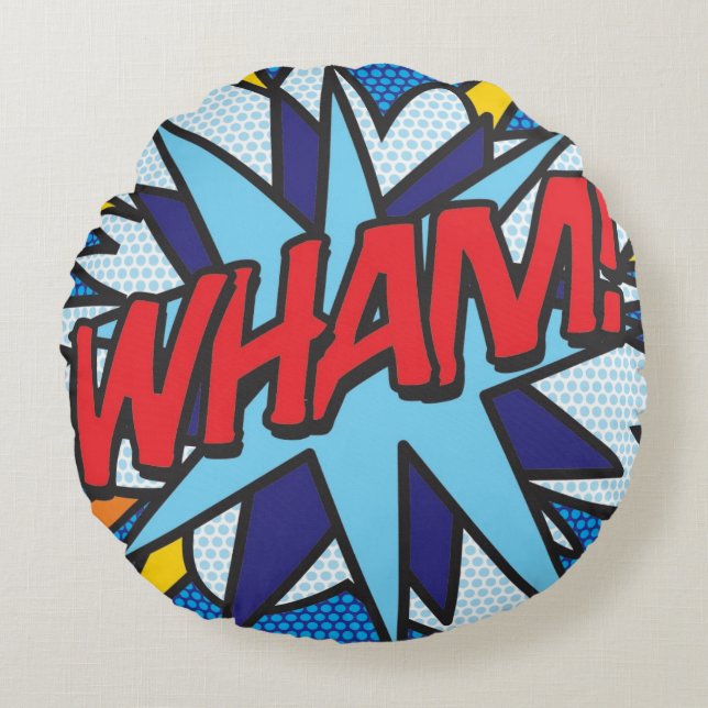 Coussin rond en forme de Comic Book WHAM! (Devant)