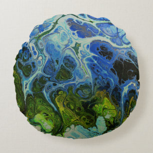 Coussin rond en marbre de Faux bleu d'olive et de 