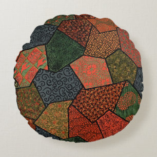 Coussin rond en patchwork japonais Wabi-Sabi