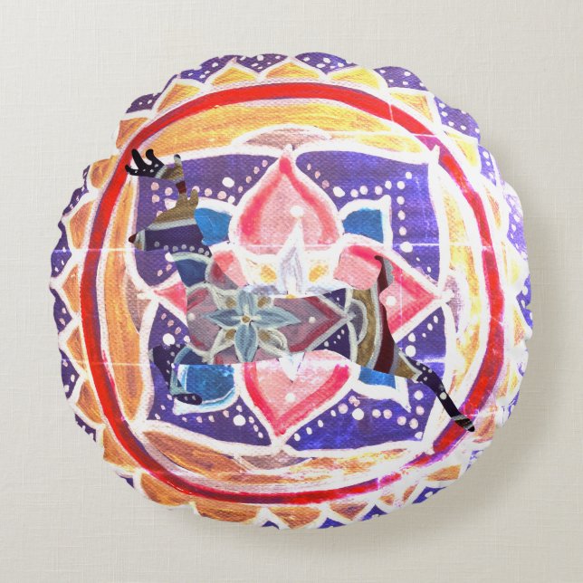 Coussin rond en polyester brossé Mandal 41 cm (Devant)