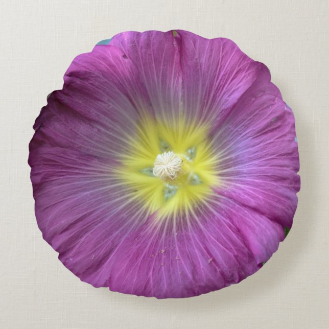 Coussin rond en polyester brossé rose Fleur rose (Devant)