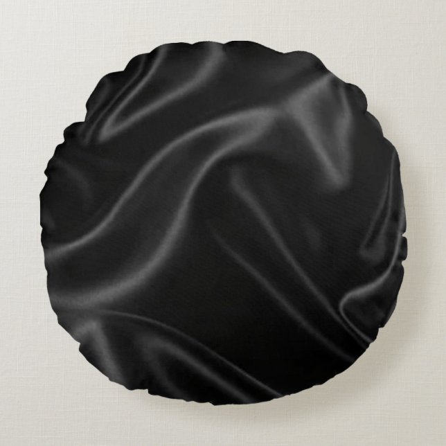 Coussin rond en soie satinée noire (Devant)