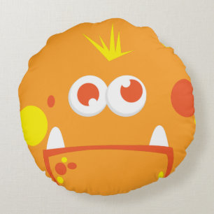Coussin rond face de monstre orange