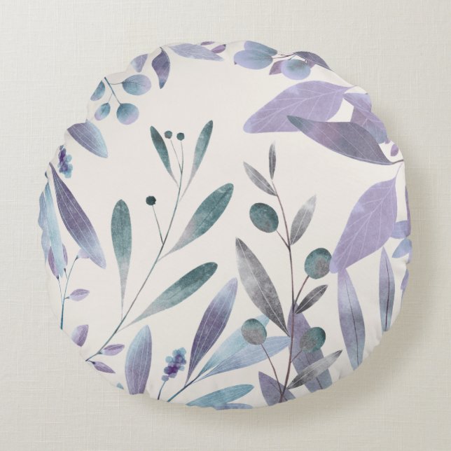 Coussin rond feuille aquarelle (Devant)