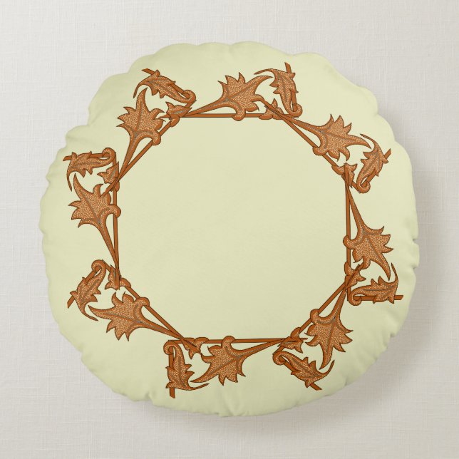 Coussin rond - Feuilles en cercle (octogone) (Devant)