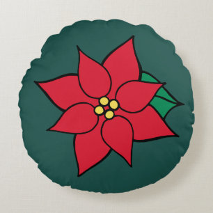 Coussin rond fleur de Noël rouge