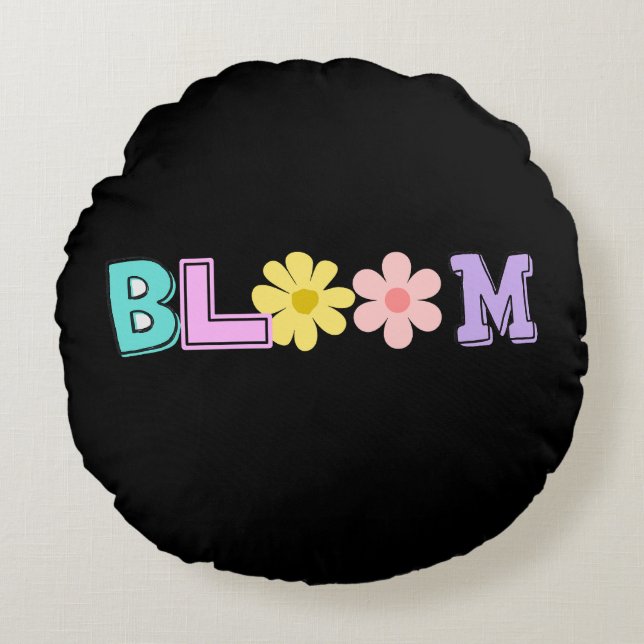 Coussin rond fleuri pastel rétro Bloom (Devant)