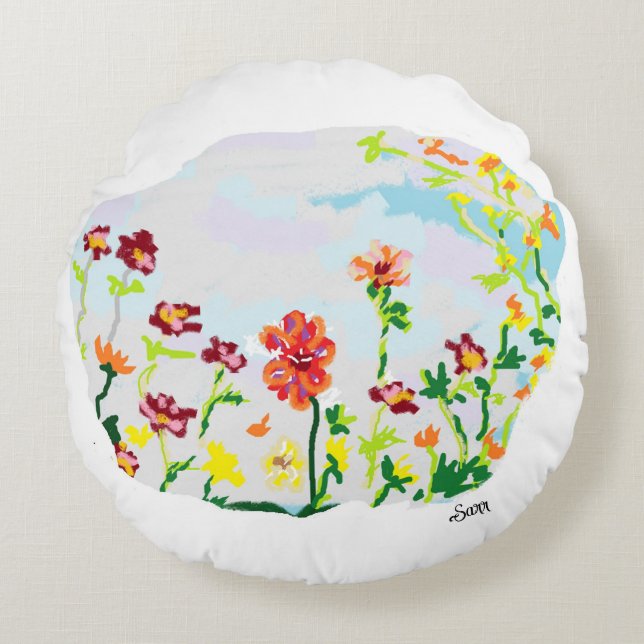 Coussin rond : Fleurs sauvages (Devant)