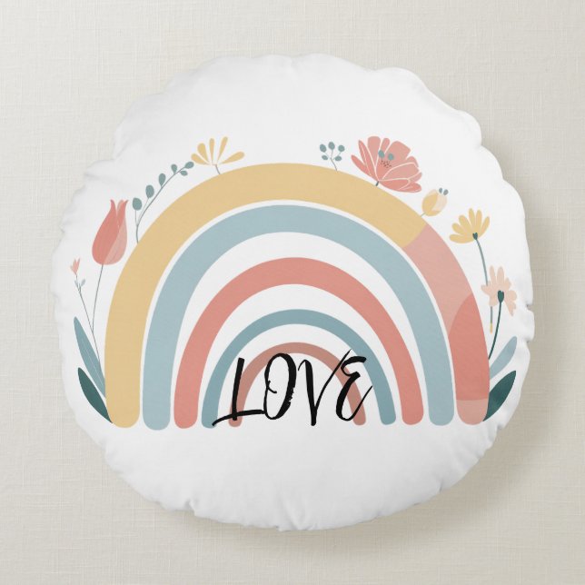 Coussin Rond Floral Bohème Arc-en-ciel (Devant)