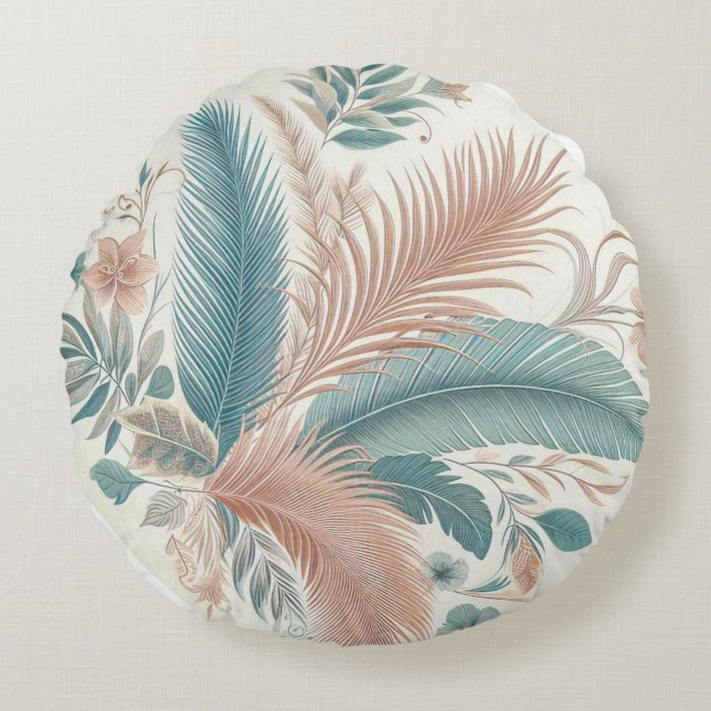 Coussin Rond Floral Boho – Décoration de Maison Es (Devant)