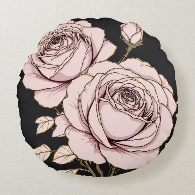 Coussin Rond Floral Rose Poudré (Devant)