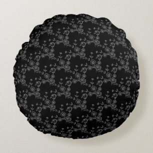 Coussin ROND Floral Spray-S1-Noir-Argent-16po