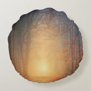 Coussin rond Forêt et coucher de soleil